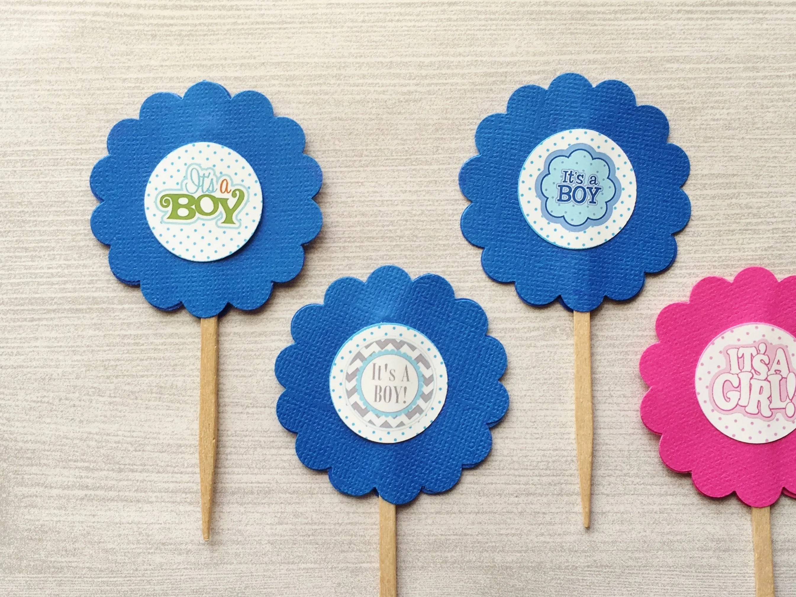 Gender Reveal Cupcake Toppers, Set of 6
