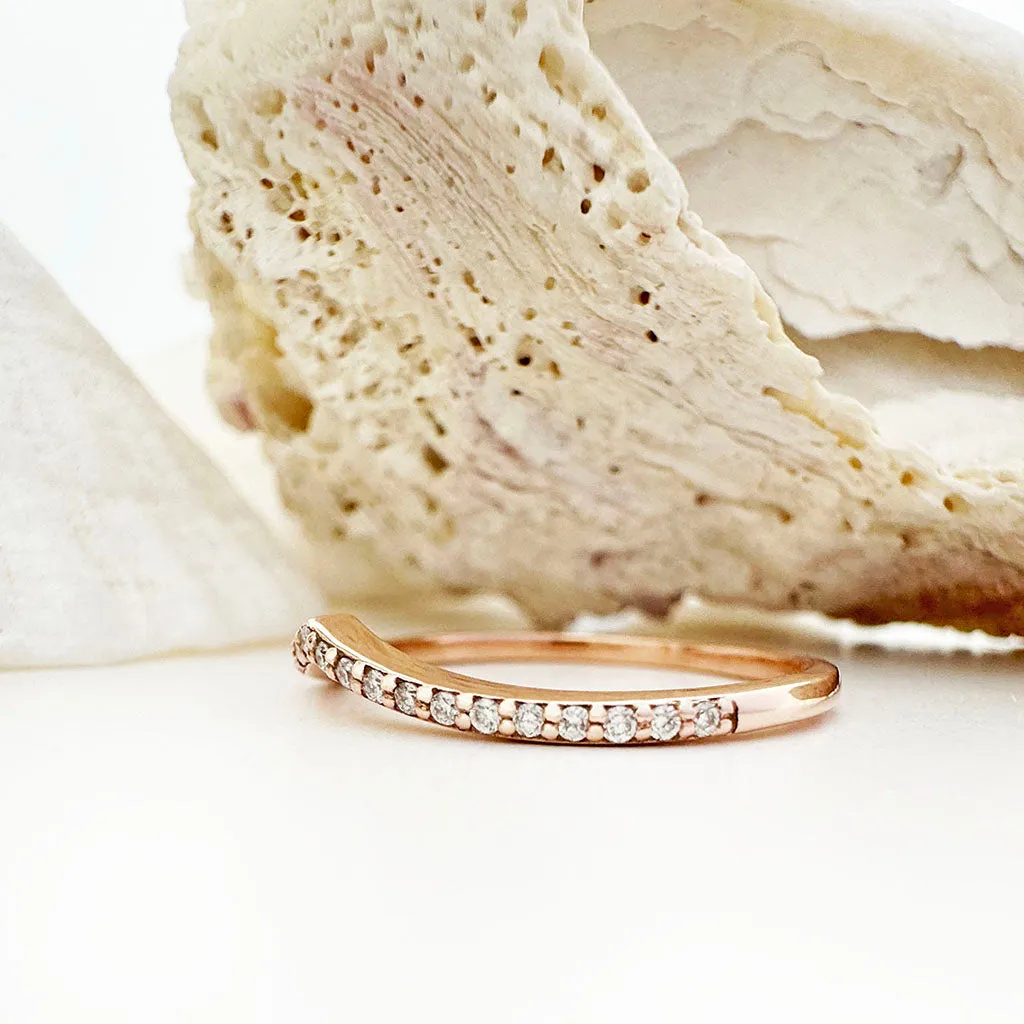 Gently Curved Diamond Rose Gold Crown Ring