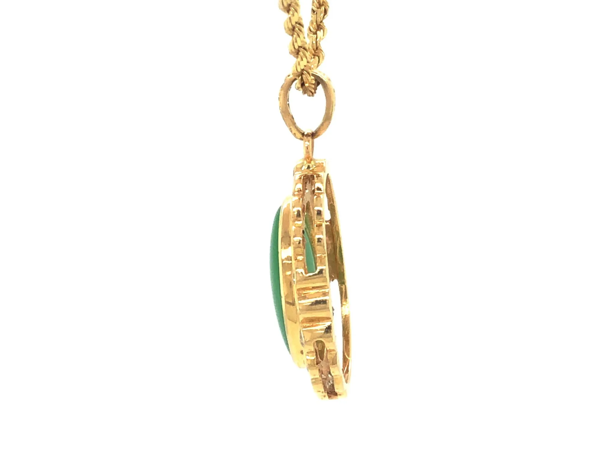 GIA Vintage Oval Cabochon Green Translucent Jadeite Jade and Diamond Pendant