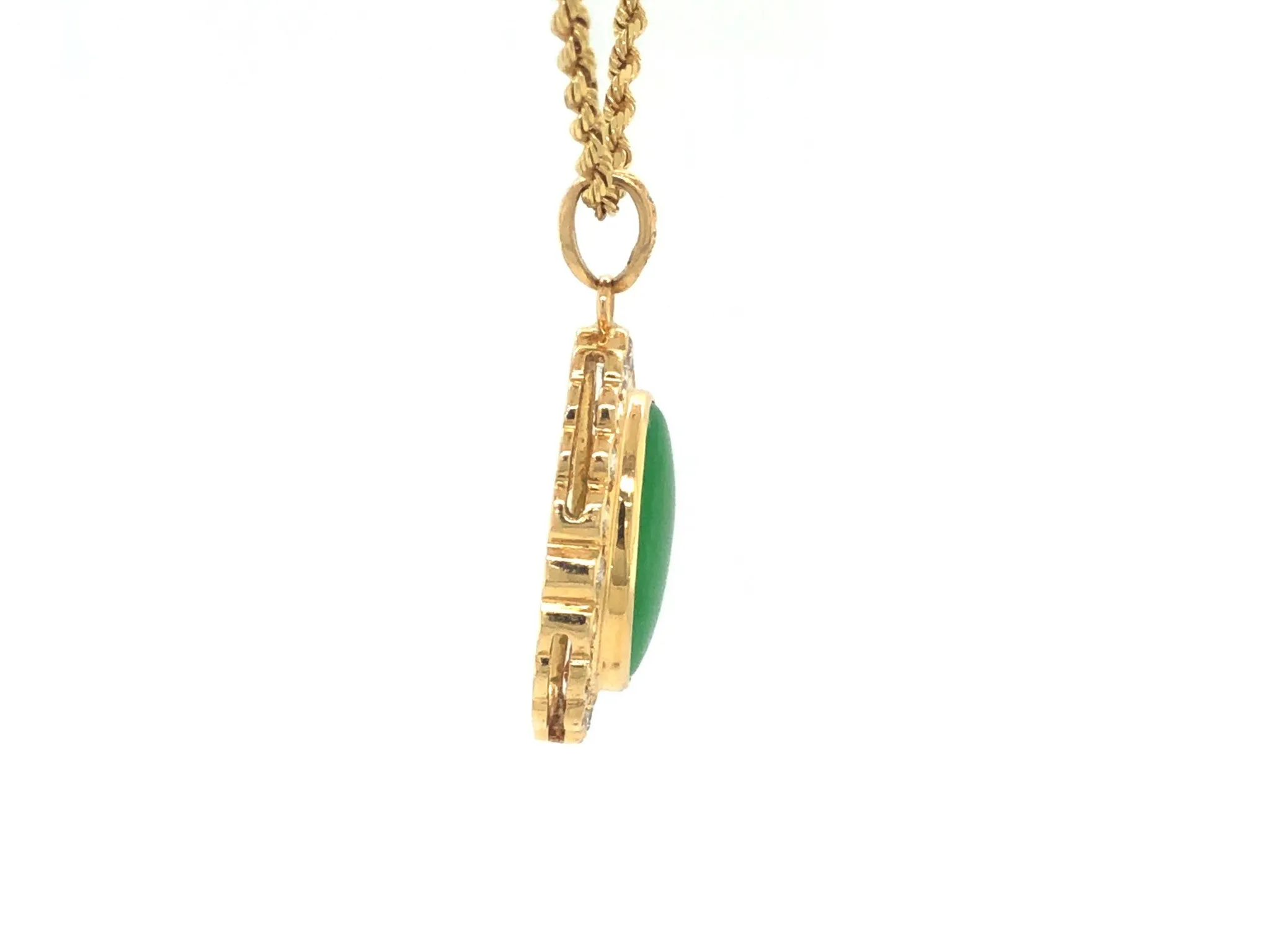 GIA Vintage Oval Cabochon Green Translucent Jadeite Jade and Diamond Pendant