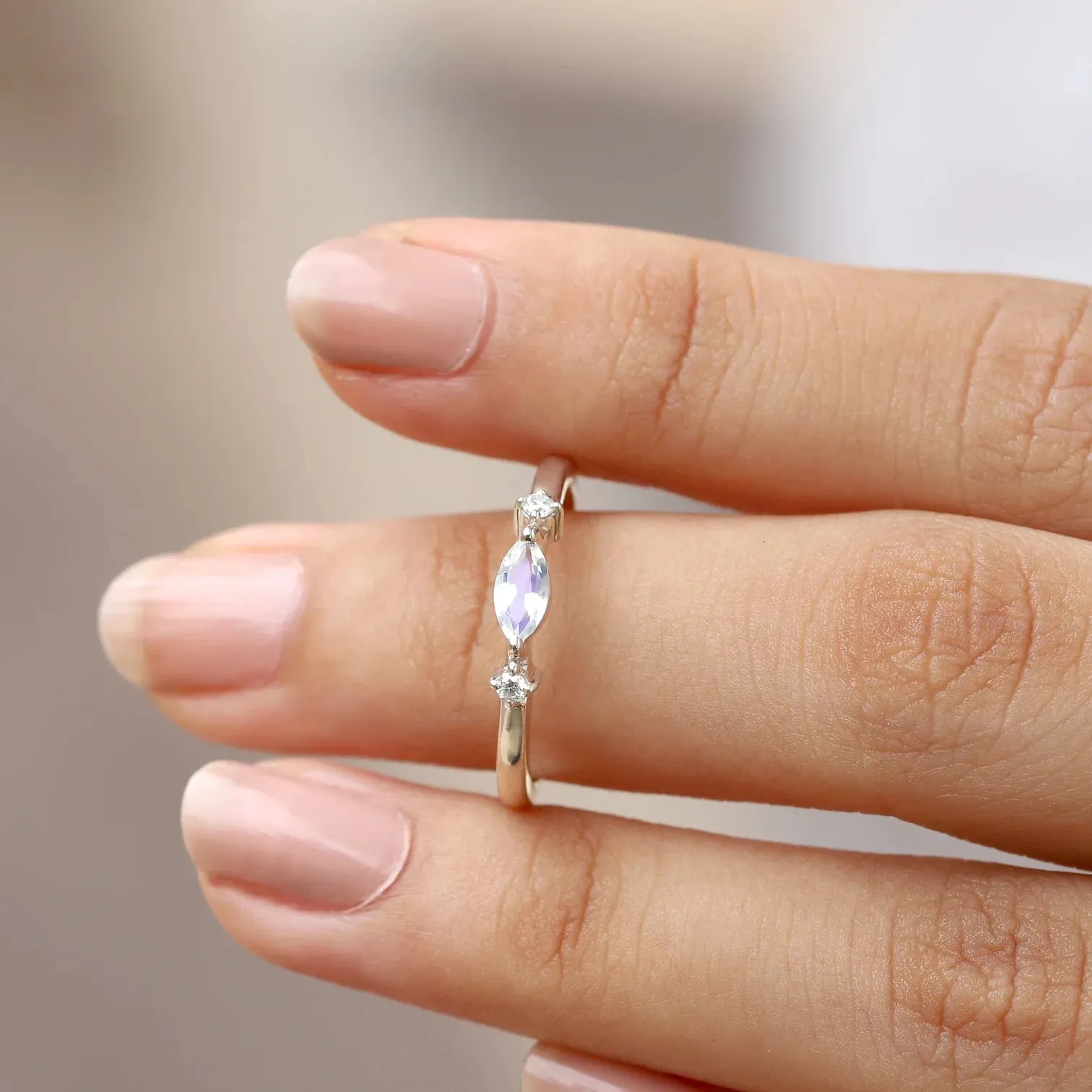 Giotto Moonstone Ring with side Moissanite Ring