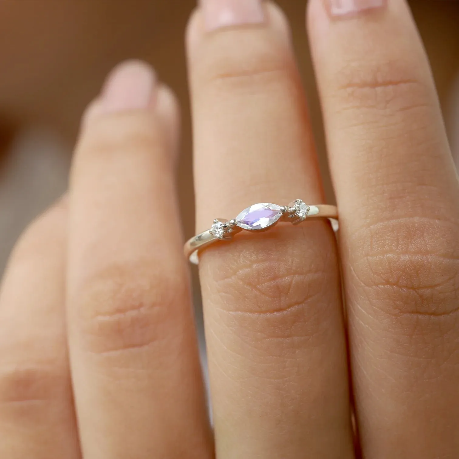 Giotto Moonstone Ring with side Moissanite Ring