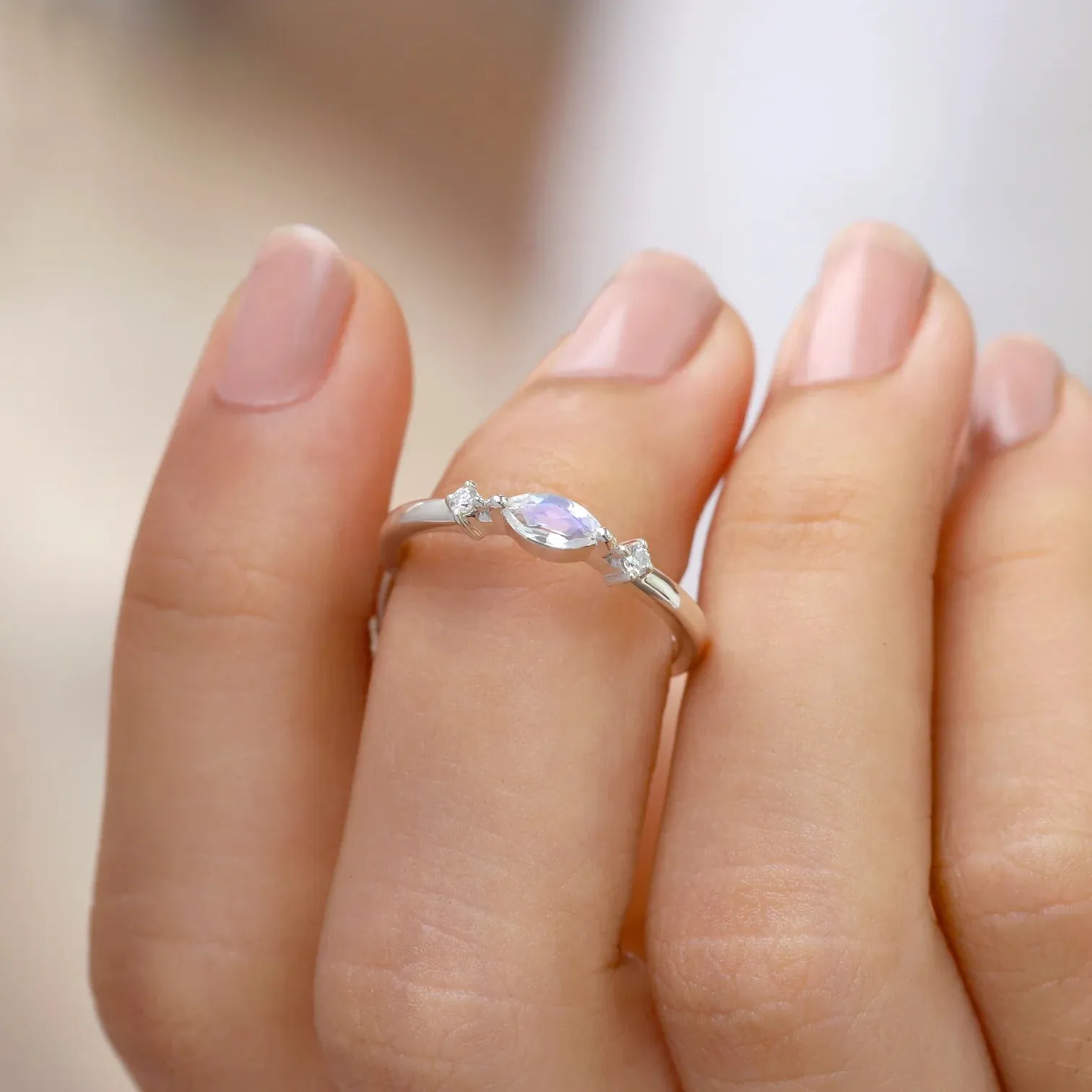 Giotto Moonstone Ring with side Moissanite Ring