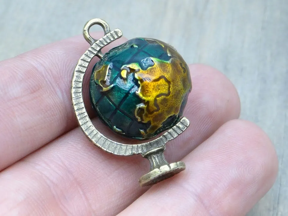 Globe charm, globe, world, Enamel charm. Alloy charm, very high quality.Perfect for jewery making and other DIY projects