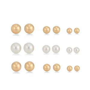 GOLD AND PEARL SET OF 9 GRADUATED SIZE STUD EARRINGS #SQ5068G (UG2)