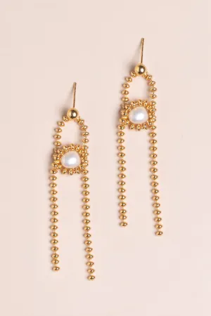 Gold Bead Chain Oval Fringe Earrings