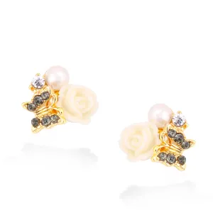 GOLD BUTTERFLY AND FLOWER CRYSTAL STUD EARRINGS #ADX6800099 (SHAC4)