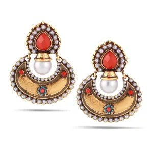 GOLD CORAL AND PEARL STUD  EARRINGS #SQ2881