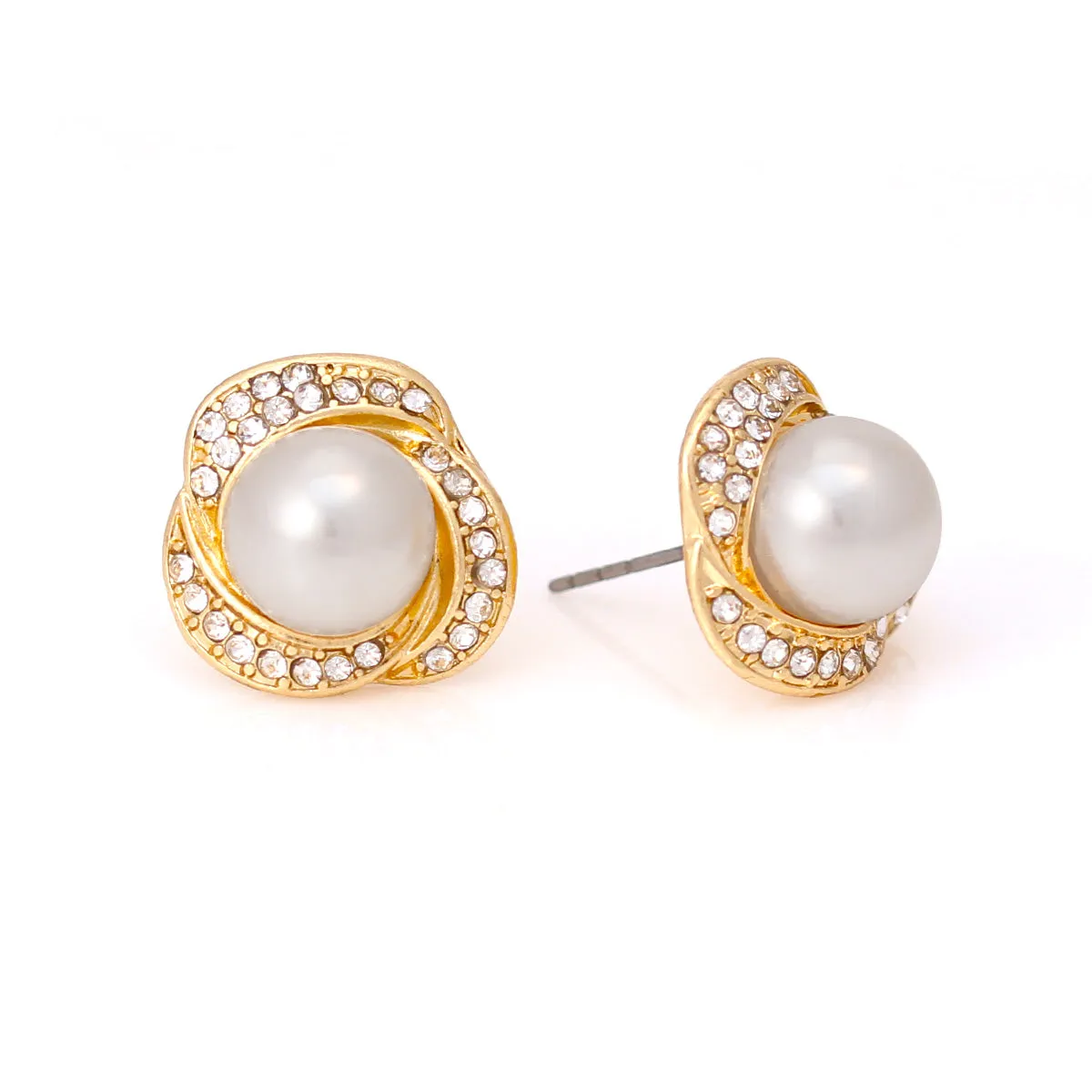 GOLD CREAM PEARL CRYSTAL STUD EARRING #SQ-121909G