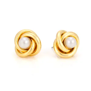 GOLD CREAM PEARL LOVE KNOT STUD EARRINGS #SWR-CP5602 GLD (AG16)
