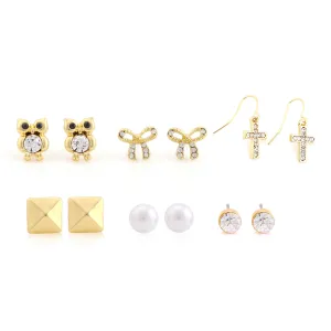 GOLD CRYSTAL AND PEARL SET OF 6  EARRINGS #ADX6802059 (XD12)