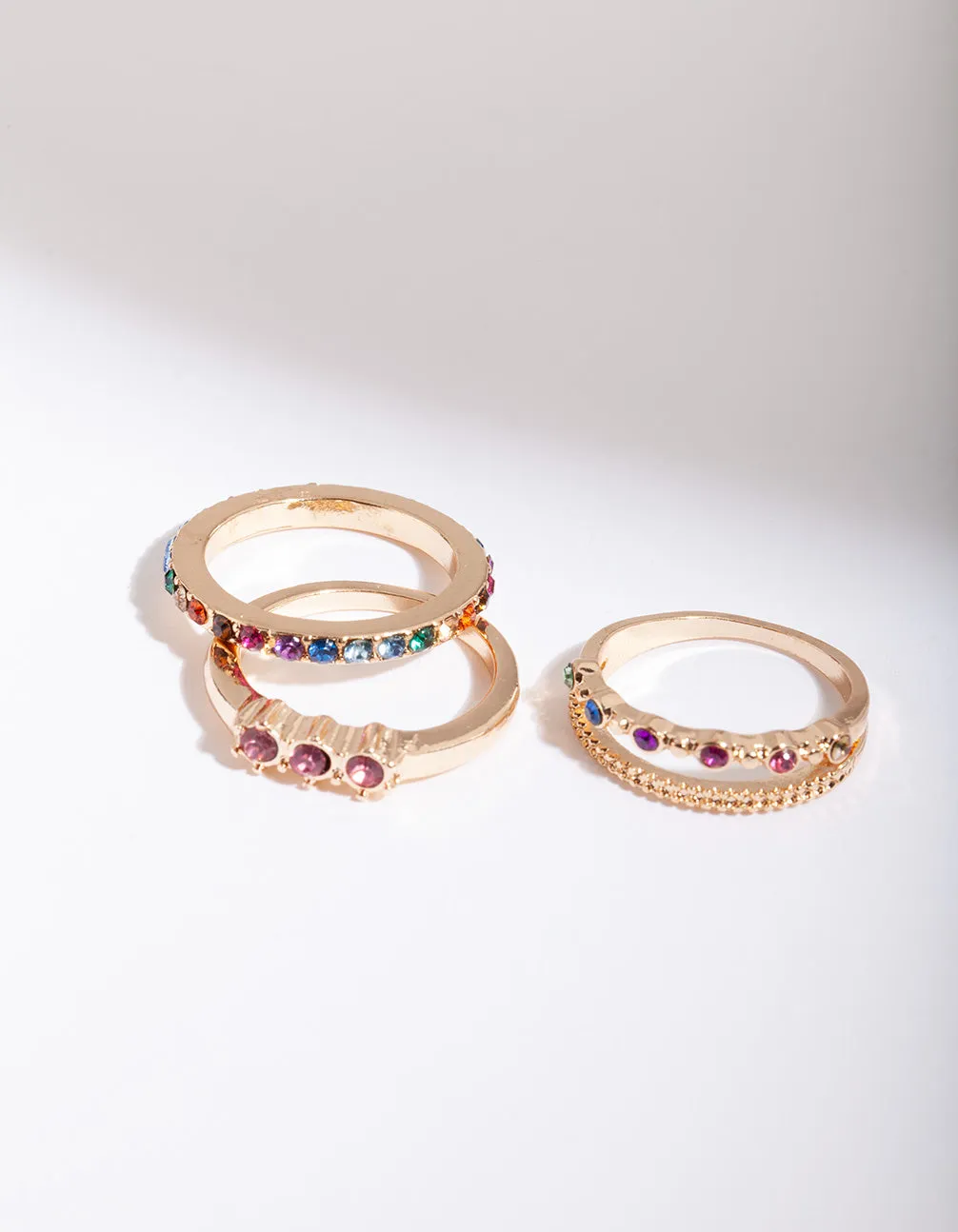 Gold Diamante Rainbow Stacking Rings 4-Pack