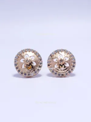 Gold Diamond Flower Detail Stud Earrings