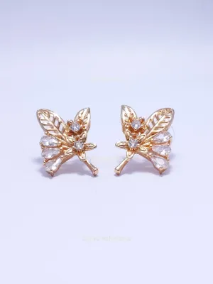 Gold Diamond Leaf Design Stud Earrings