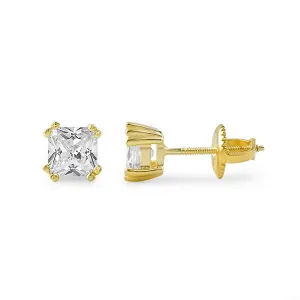 Gold Fancy Princess Cut CZ Studs Screwback