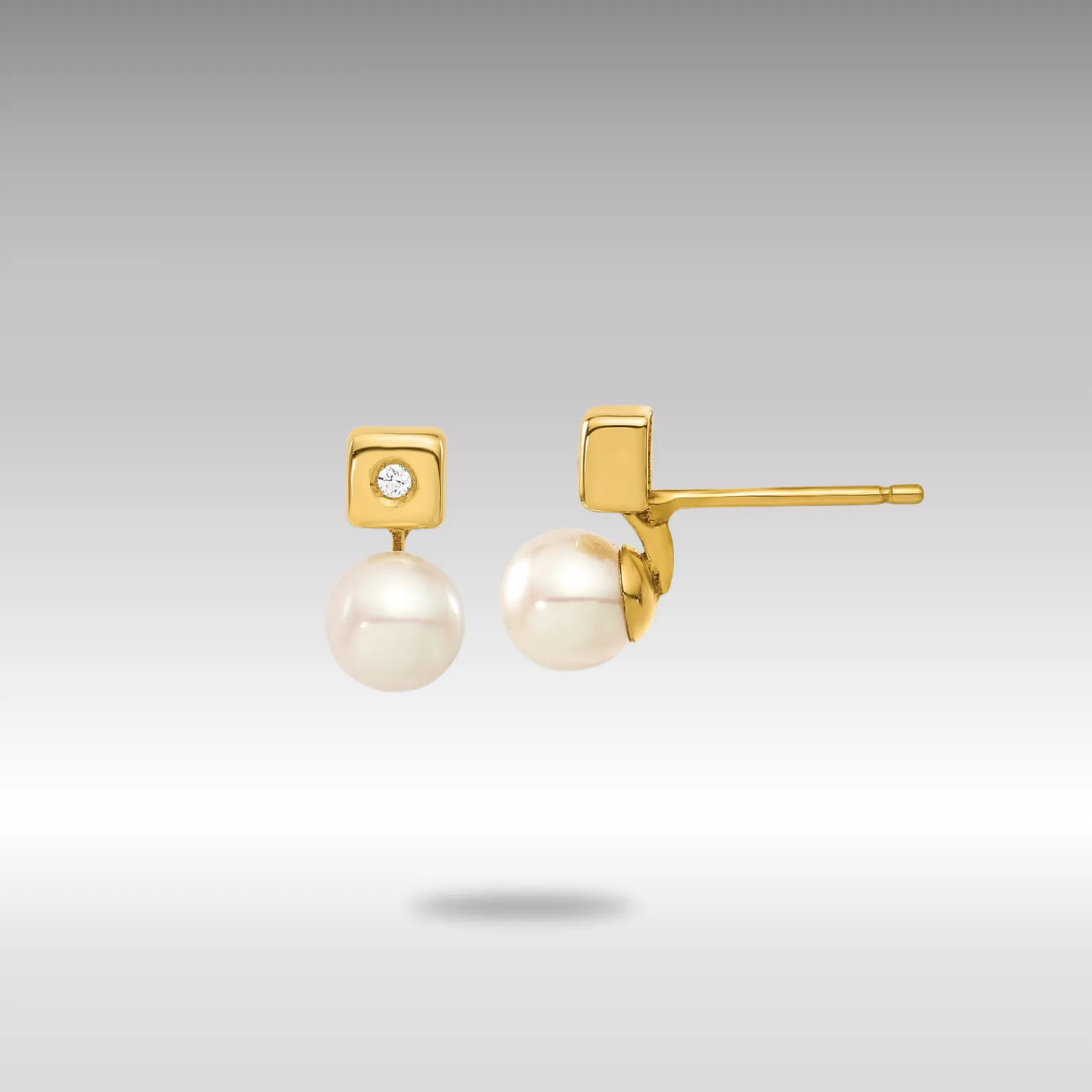 Gold Freshwater Cultured Pearl and CZ Earrings - Model YE153