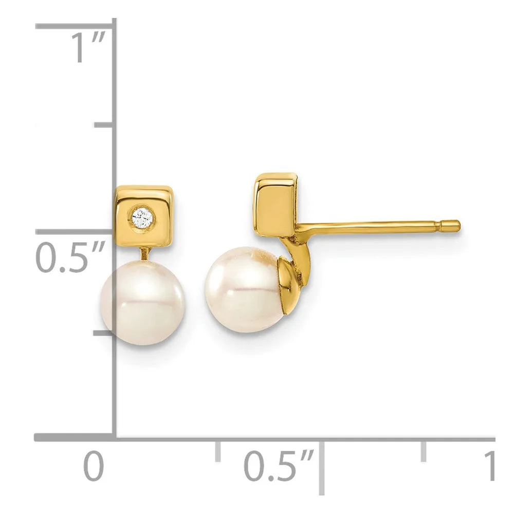 Gold Freshwater Cultured Pearl and CZ Earrings - Model YE153