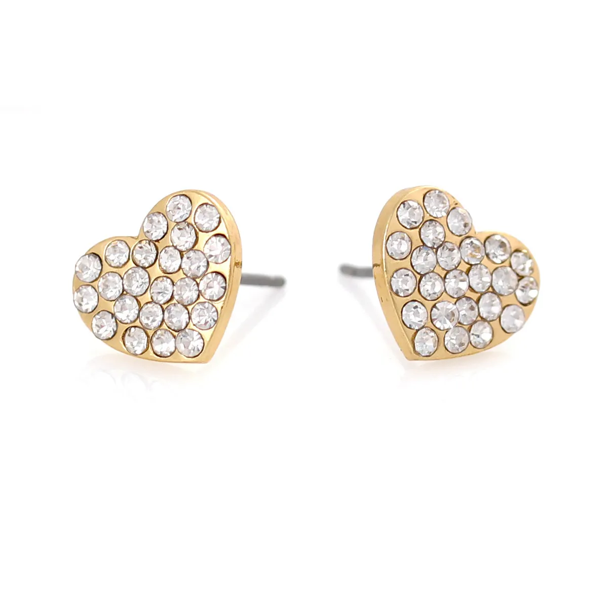 GOLD HEART CRYSTAL STUD EARRINGS #HNE86555GDCR