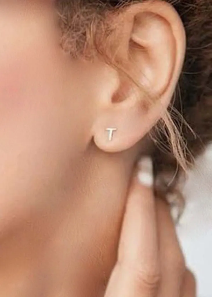 Gold Initial Stud Earrings