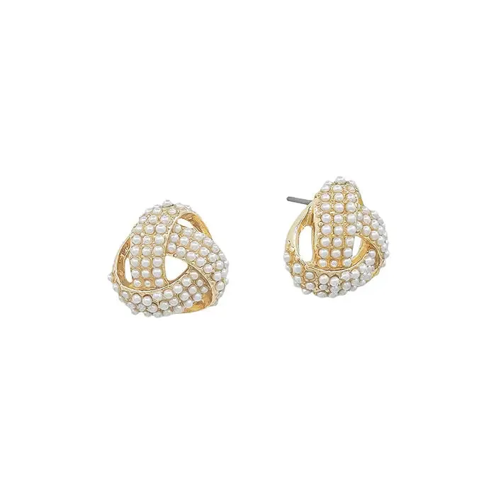 Gold Knot Pearl Stud Earrings