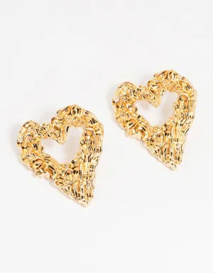 Gold Large Open Heart Stud Earrings