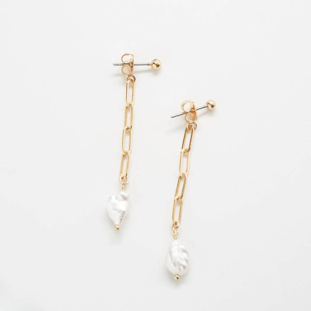 Gold Pearl Chain Jacket Earrings
