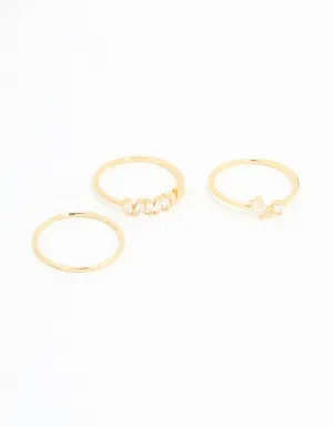 Gold Plated Baguette Stacking Rings 3-Pack