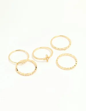 Gold Plated Dainty Cubic Zirconia Stacking Rings 5-Pack