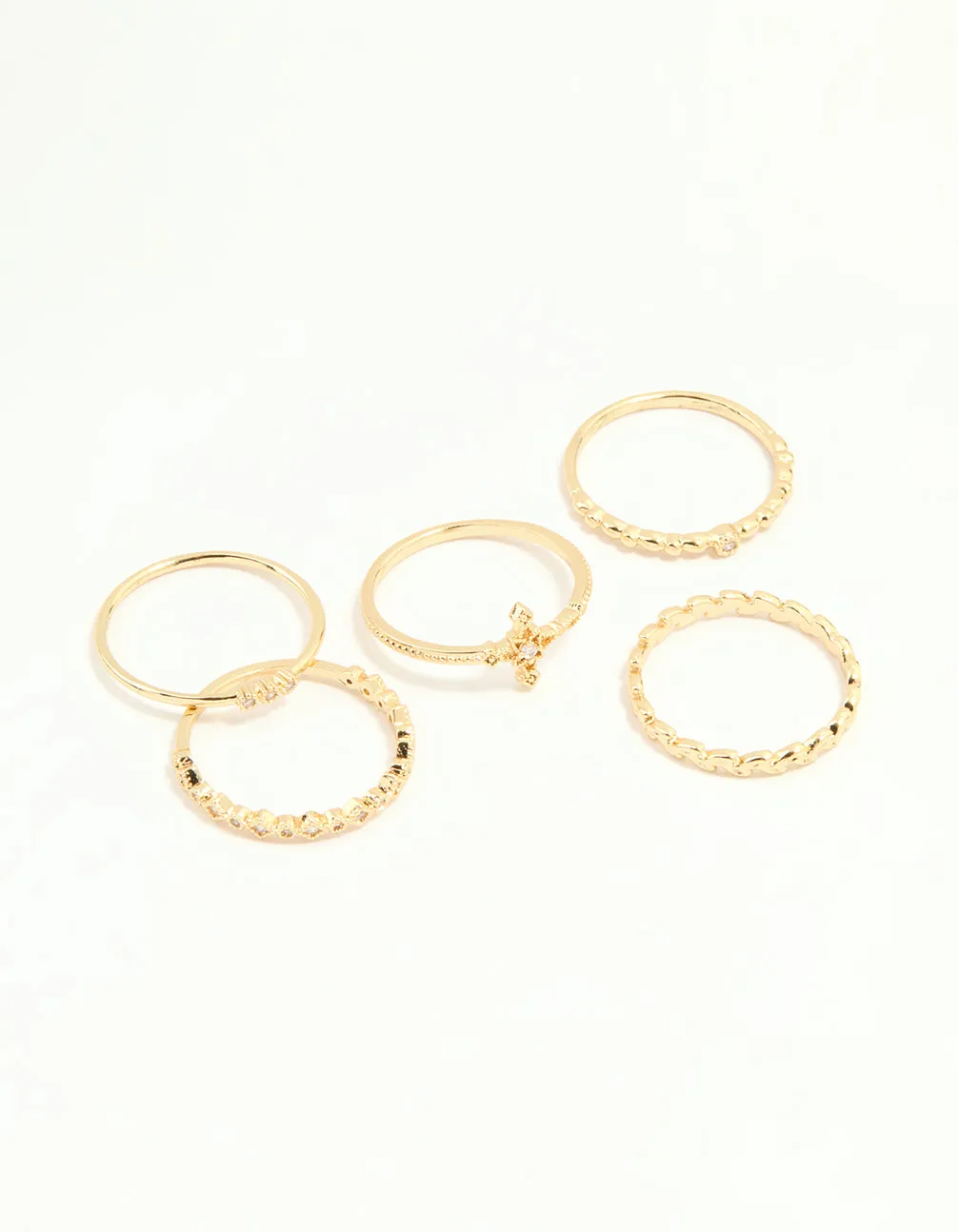 Gold Plated Dainty Cubic Zirconia Stacking Rings 5-Pack