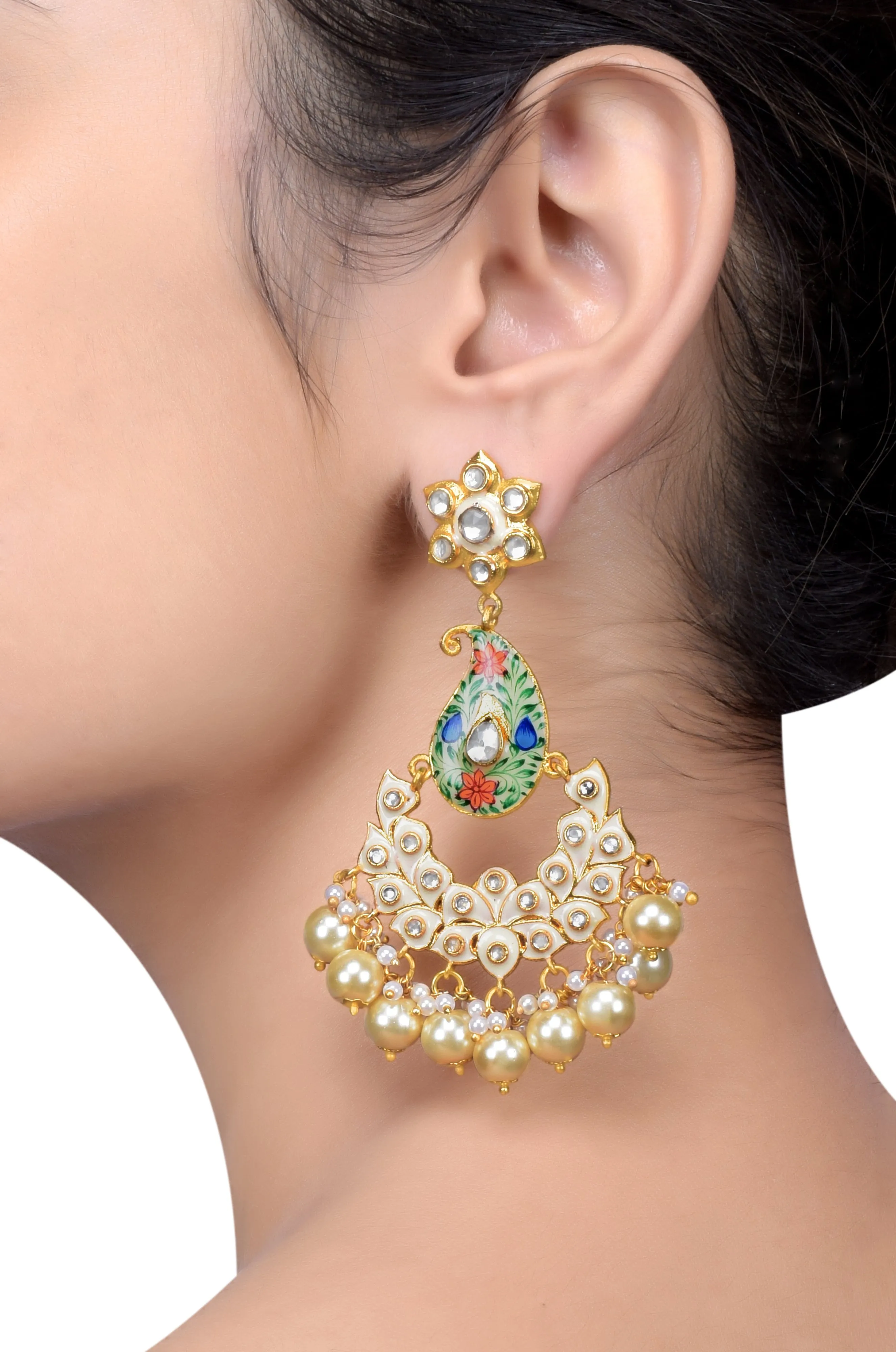 Gold Plated Paisley Pearl Earrings