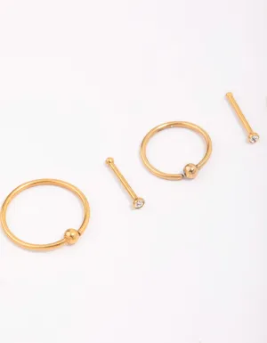Gold Plated Surgical Steel Graduating Cubic Zirconia Nose Piercing 6-Pack