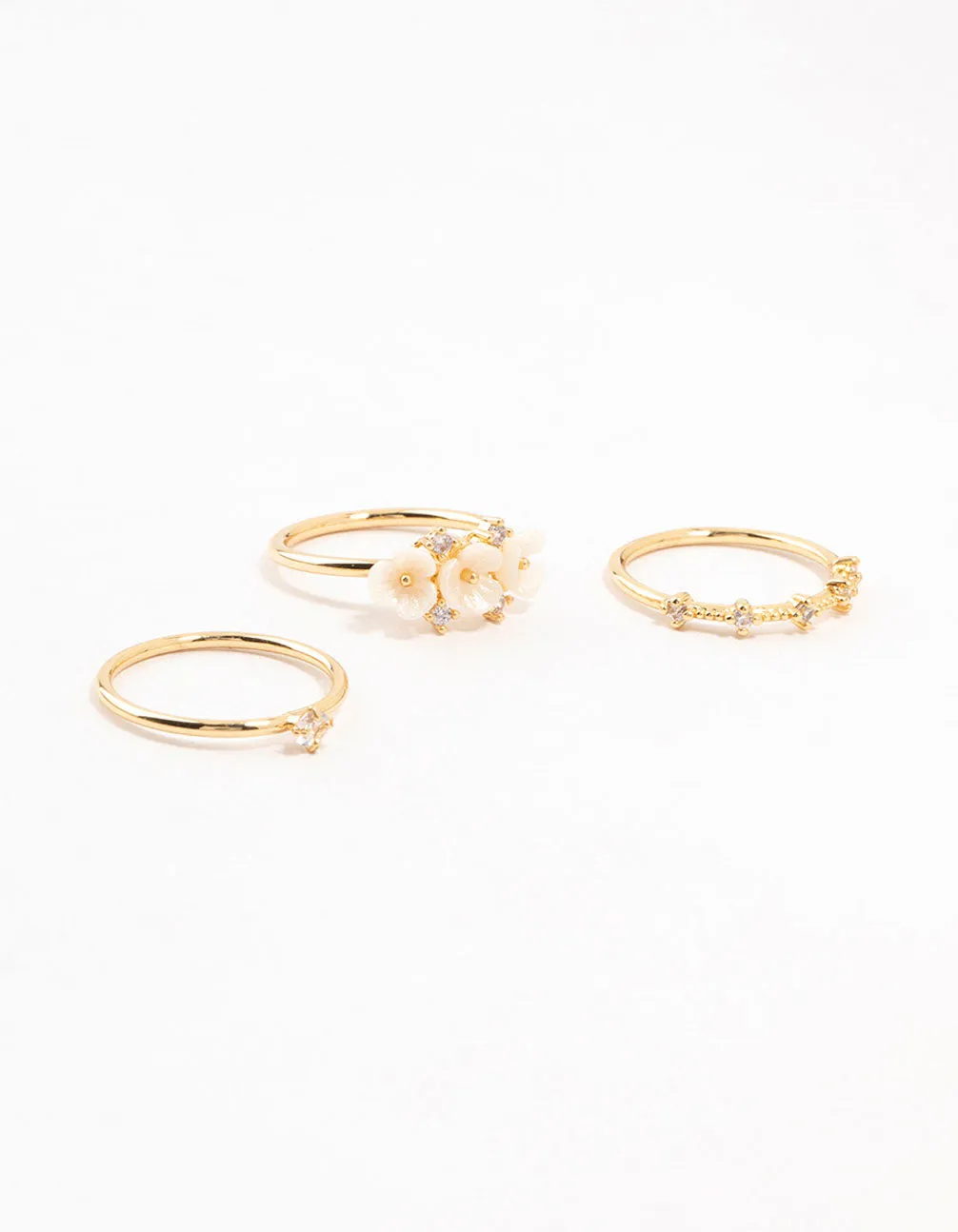Gold Plated Triple Flower Stacking Rings 3-Pack