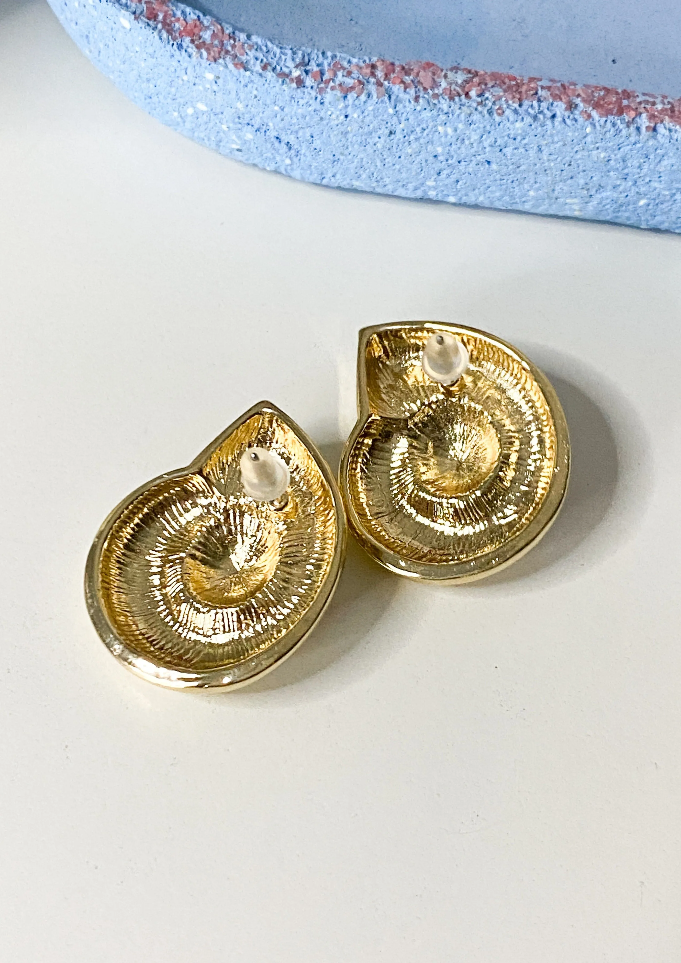 Gold Shell Large Stud Earrings