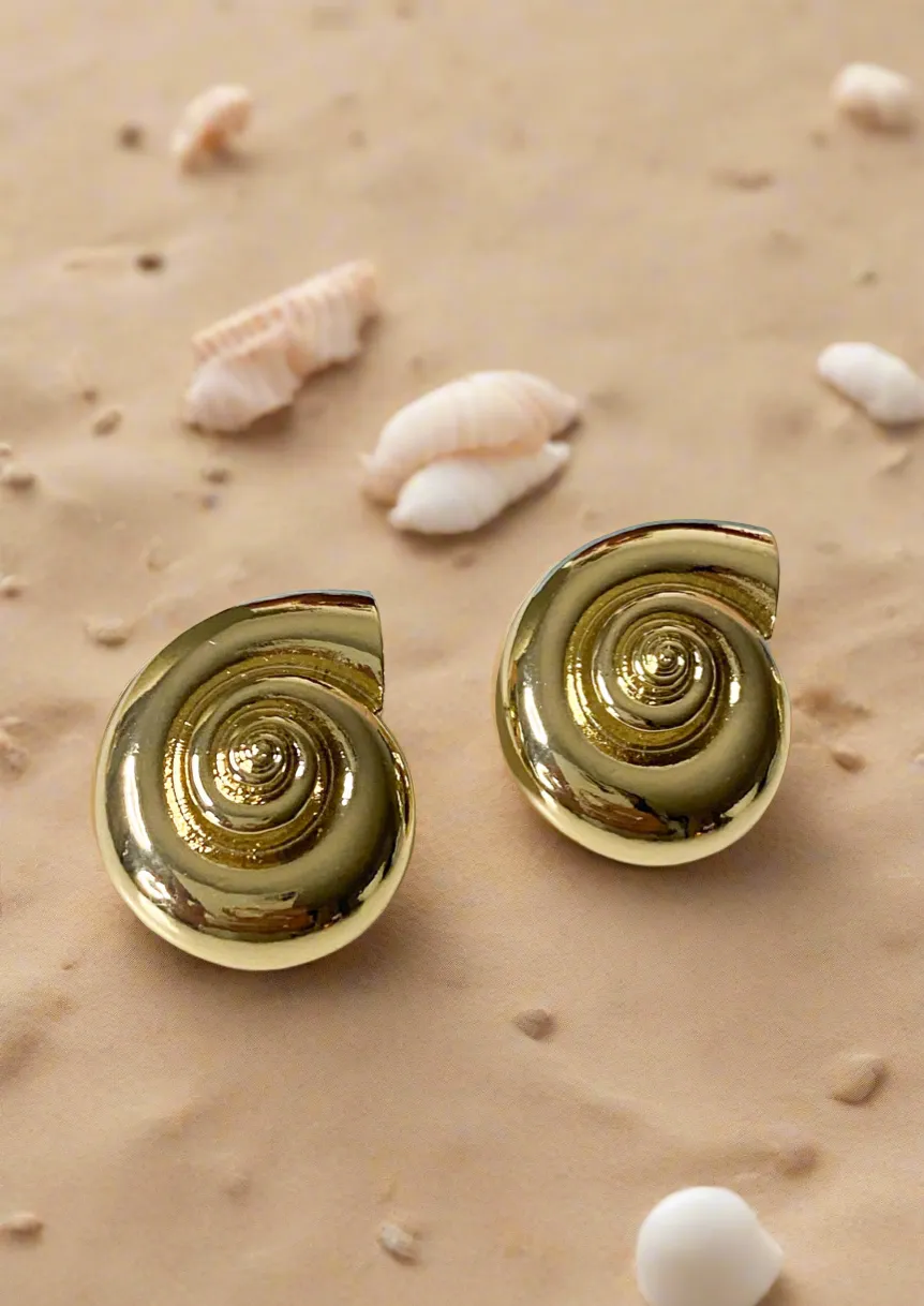 Gold Shell Large Stud Earrings