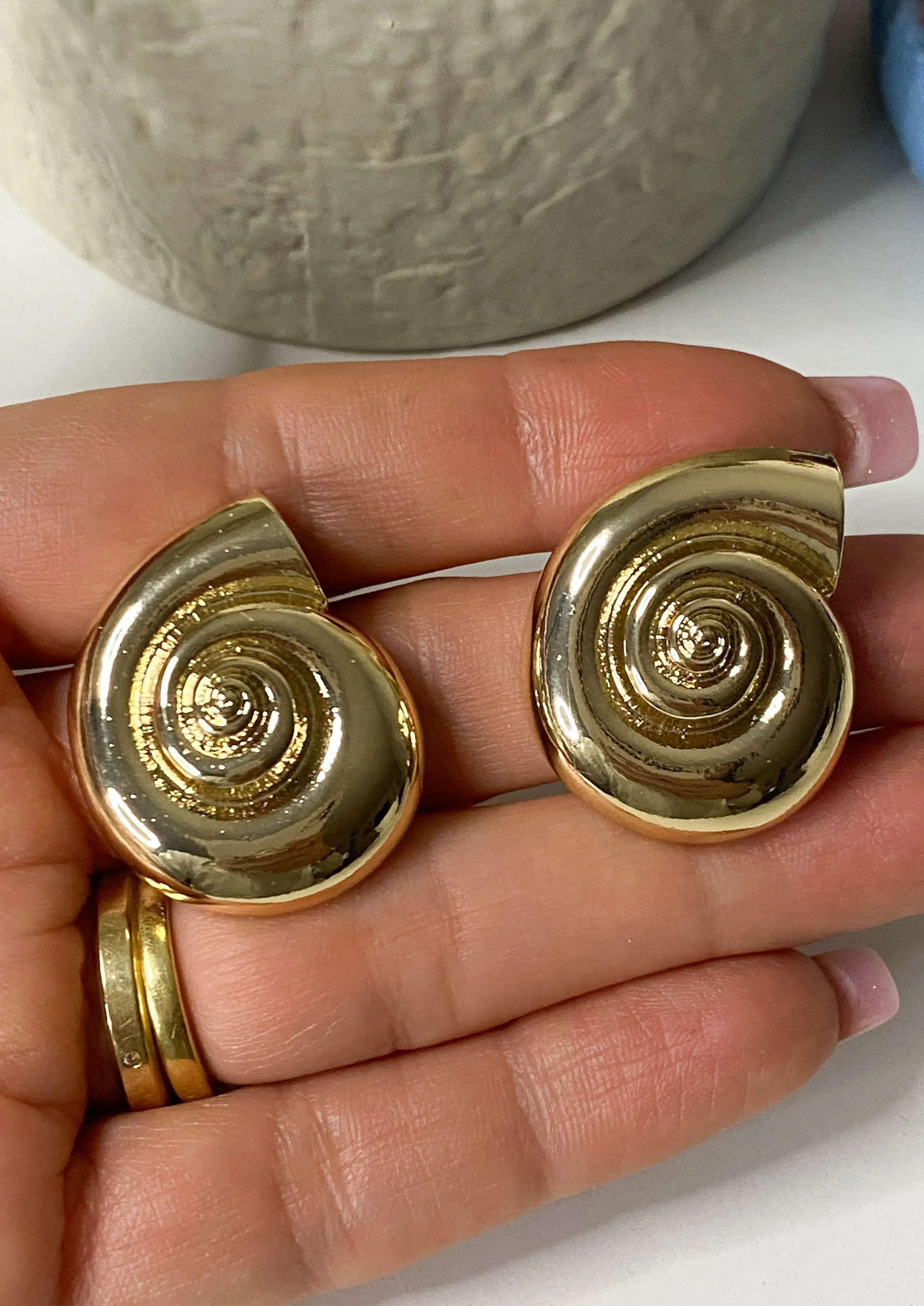 Gold Shell Large Stud Earrings