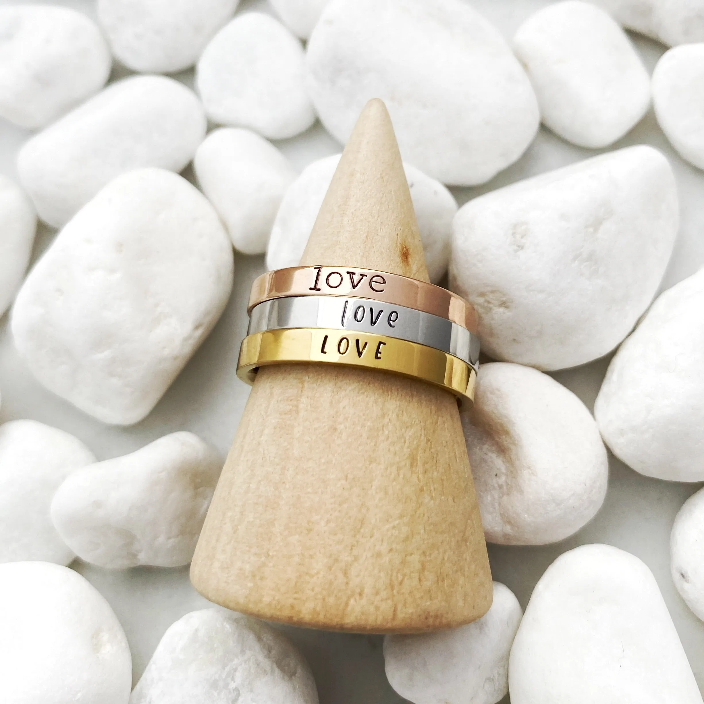 Gold Stacking Name Rings