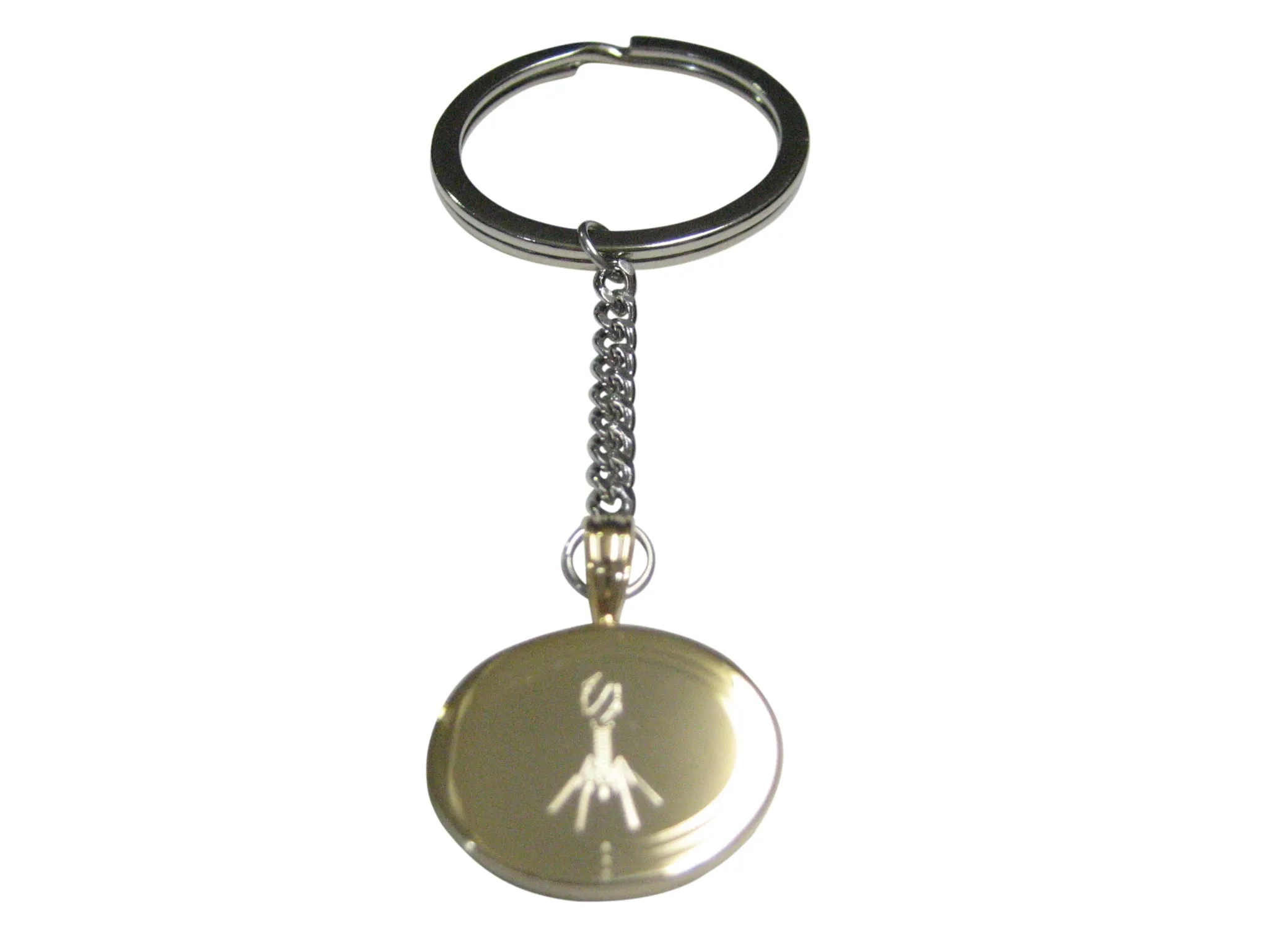 Gold Toned Etched Oval Complex Virus Pendant Keychain
