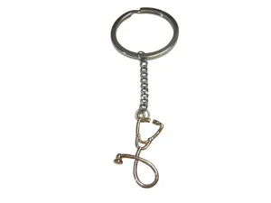 Gold Toned Vertical Medical Stethoscope Pendant Keychain