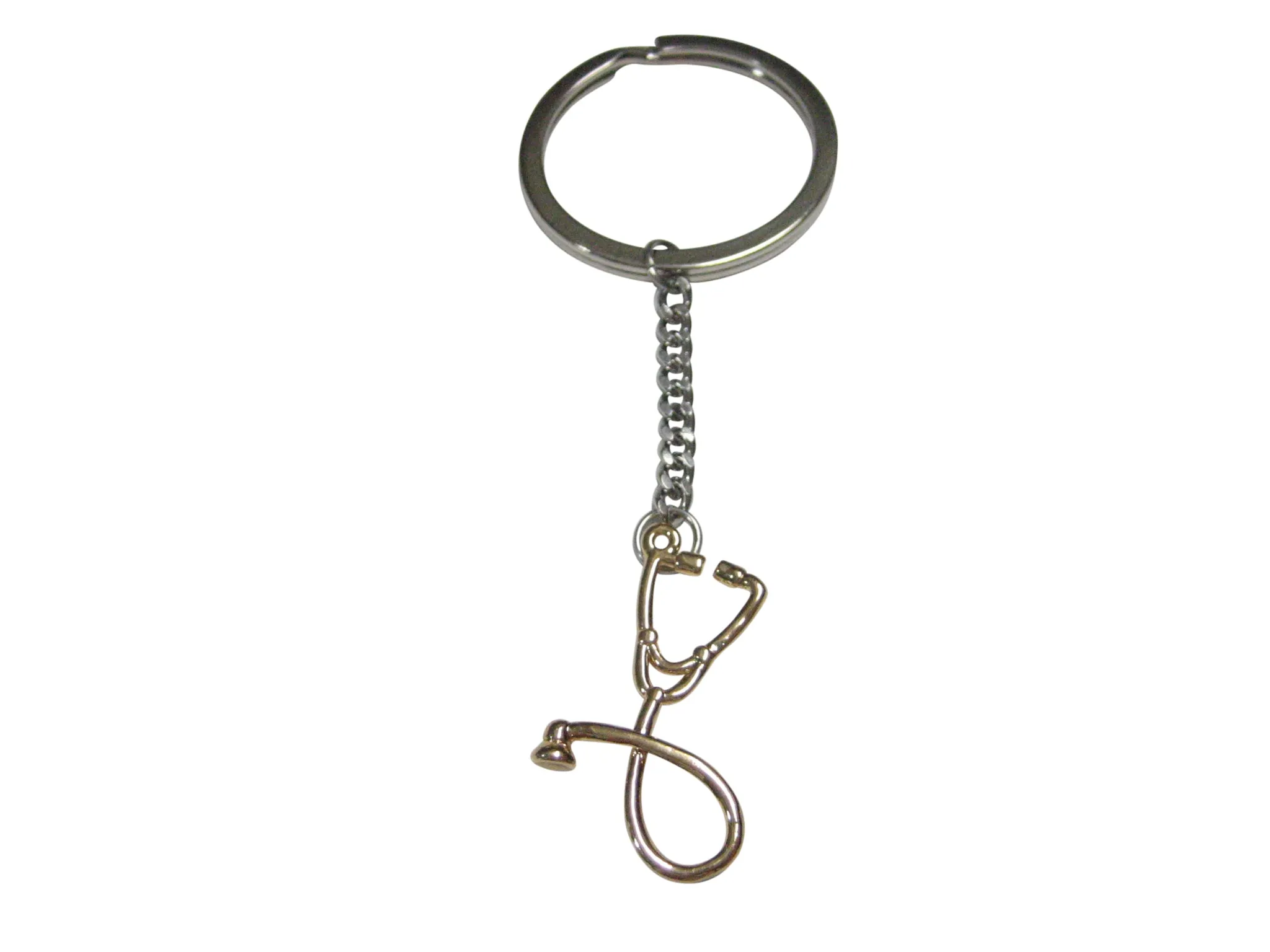 Gold Toned Vertical Medical Stethoscope Pendant Keychain