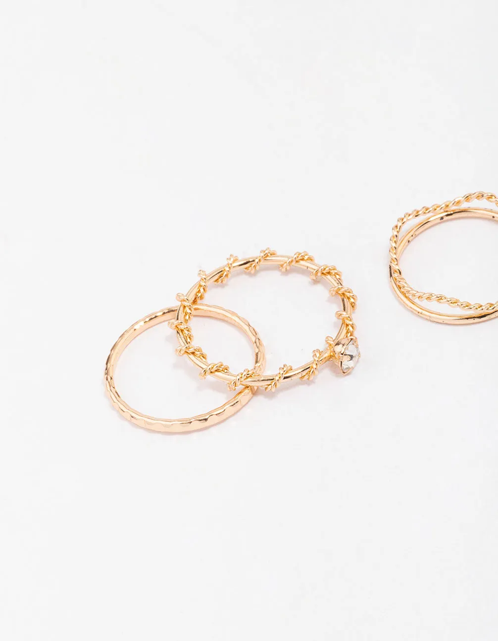 Gold Twisted Flower Stacking Rings 6- Pack