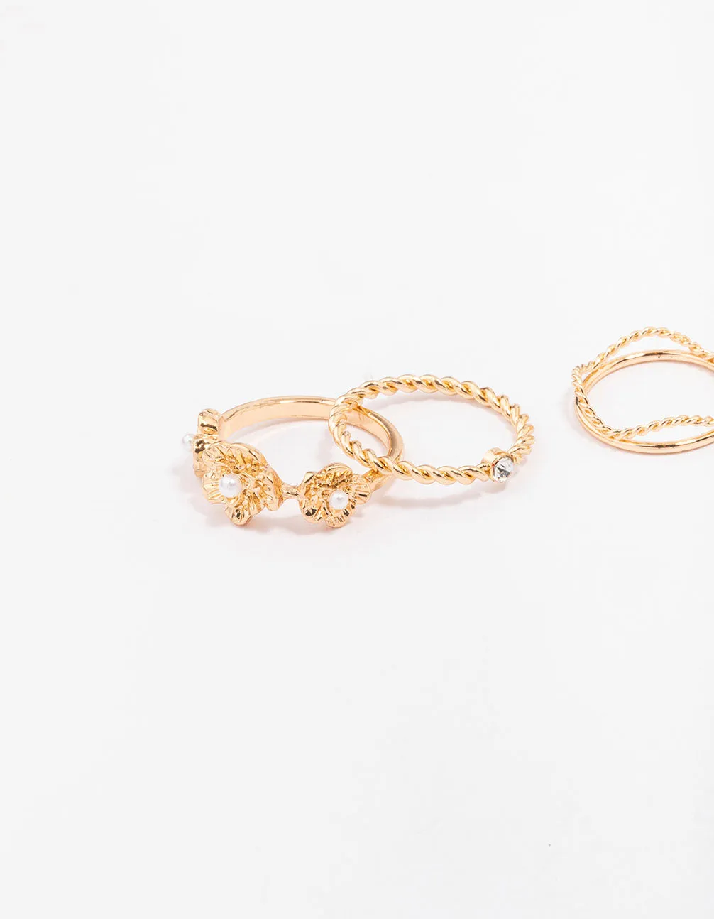 Gold Twisted Flower Stacking Rings 6- Pack