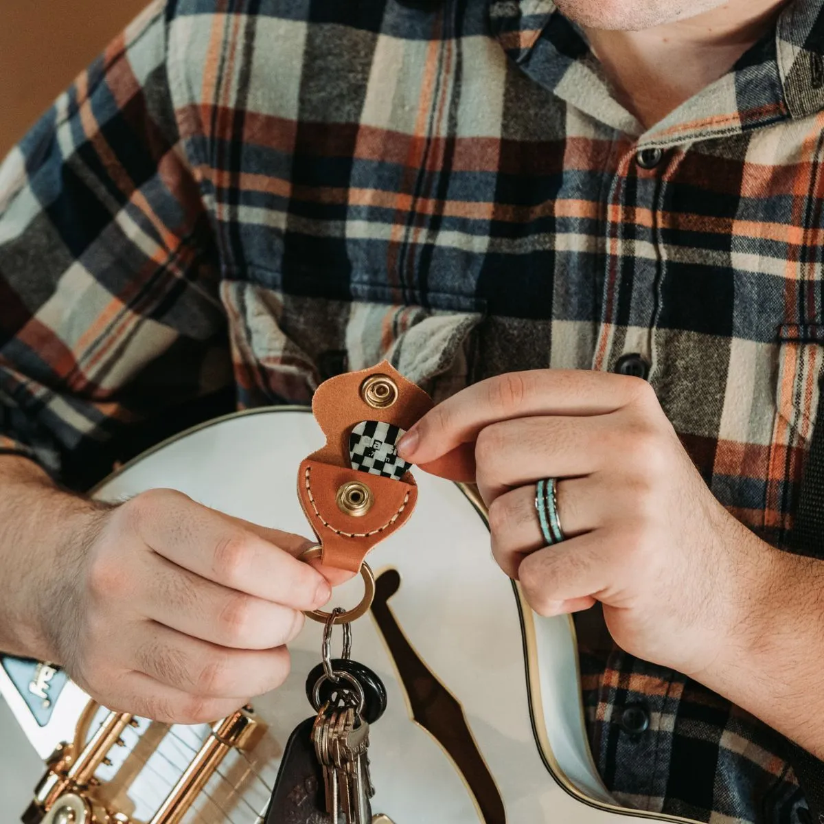 Golden Age Supply Genuine Leather Guitar Pick Keychain