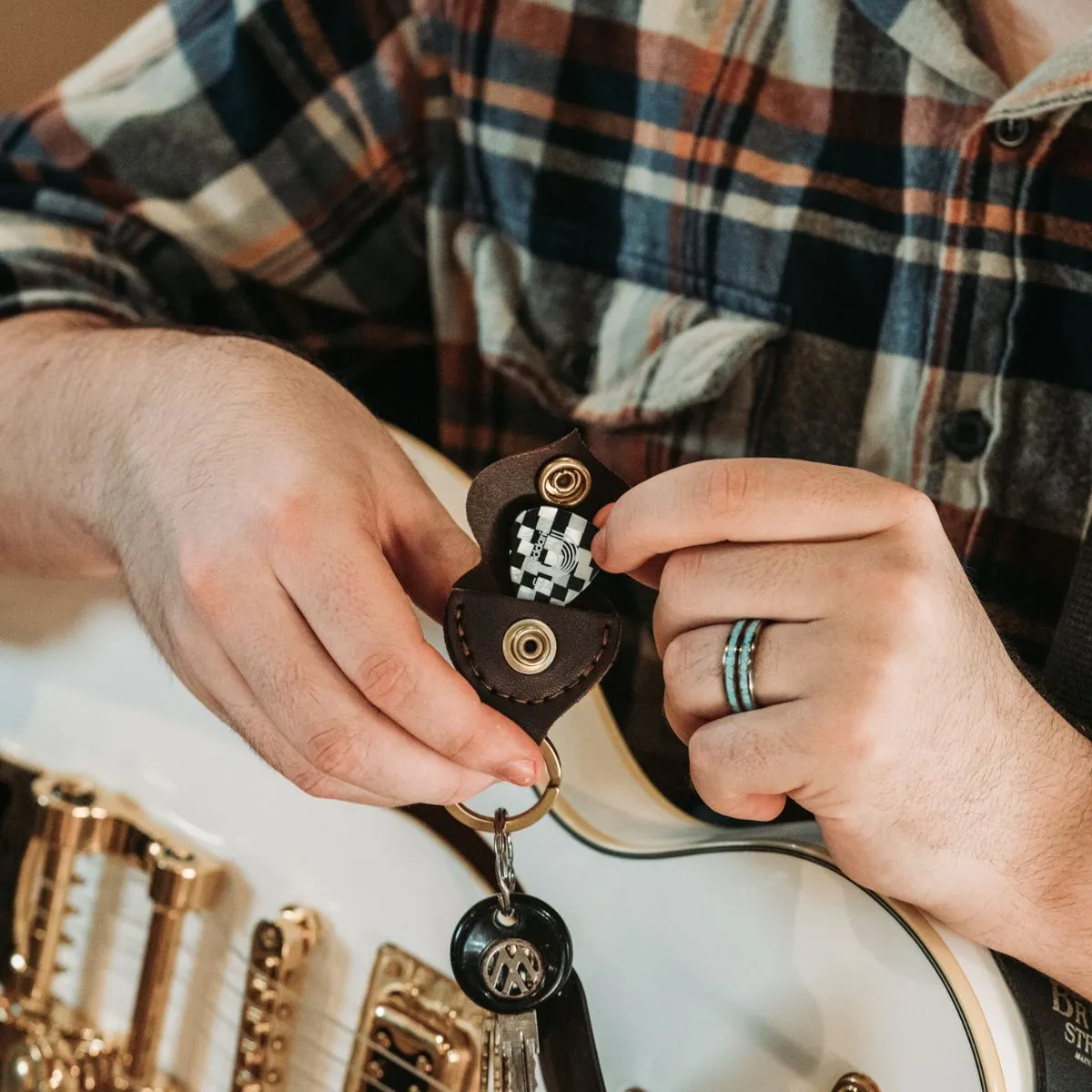 Golden Age Supply Genuine Leather Guitar Pick Keychain