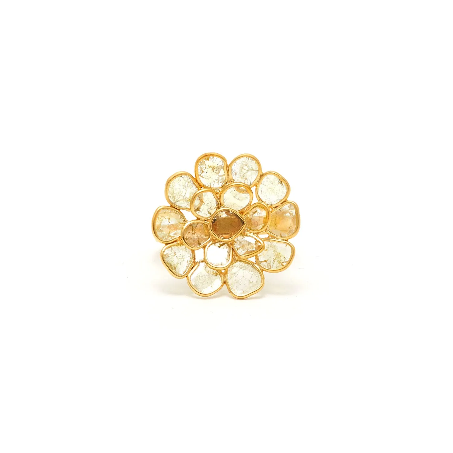 Golden Diamond Diaphanous Concave Petal Ring