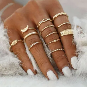 Golden Zinc Alloy Metal & Gemstone Rings Set