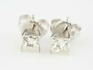 Gorgeous 0.61 Ct Princess Cut Diamond Stud Earrings in 14k White Gold Settings