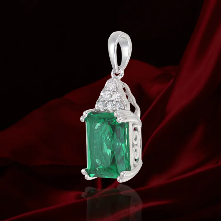 Green Alpinite Emerald Cut Cluster Pendant