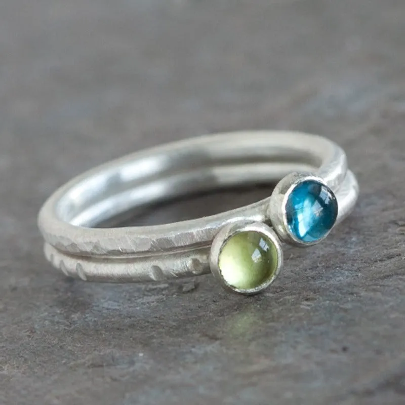 Green Peridot and Sterling Silver Stacking Ring -  LITTLE JOY
