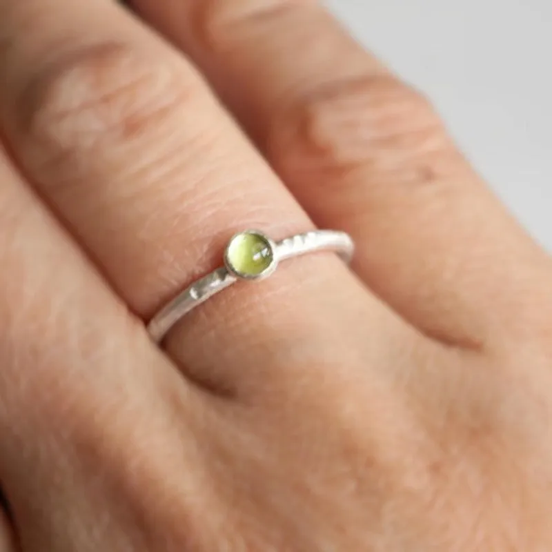 Green Peridot and Sterling Silver Stacking Ring -  LITTLE JOY