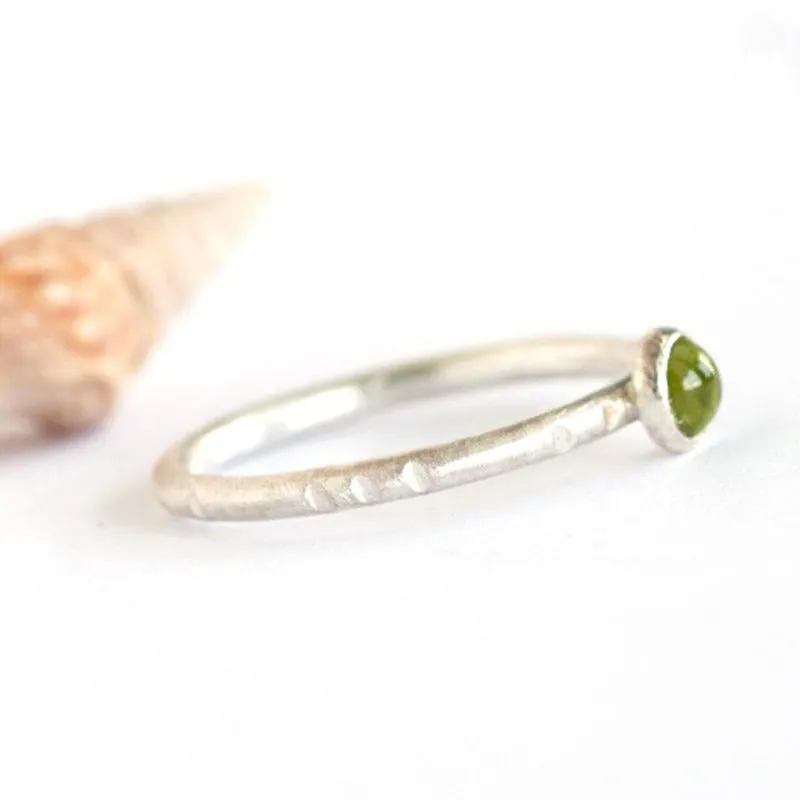 Green Peridot and Sterling Silver Stacking Ring -  LITTLE JOY